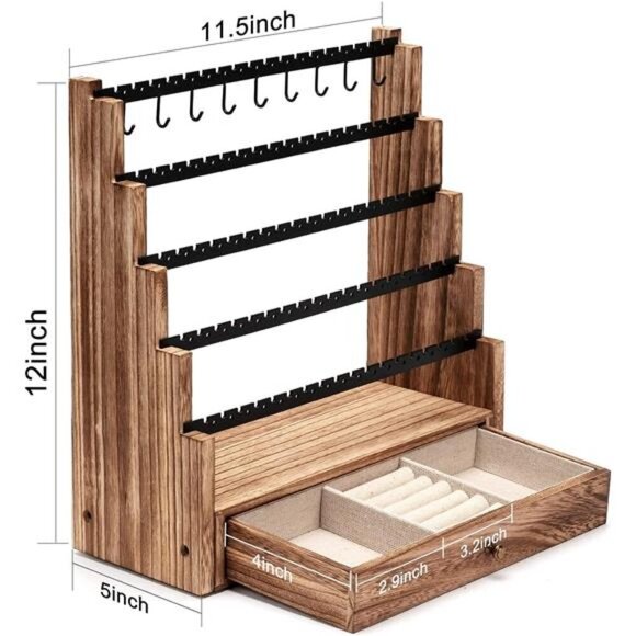 Earring Organizer, 5 Layer Earring Holder Organizer with Necklace Holder - Picture 6 of 7